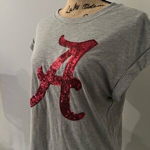 PINK Gray T-Shirt w/red sequin Alabama Rolltide letter NWOT